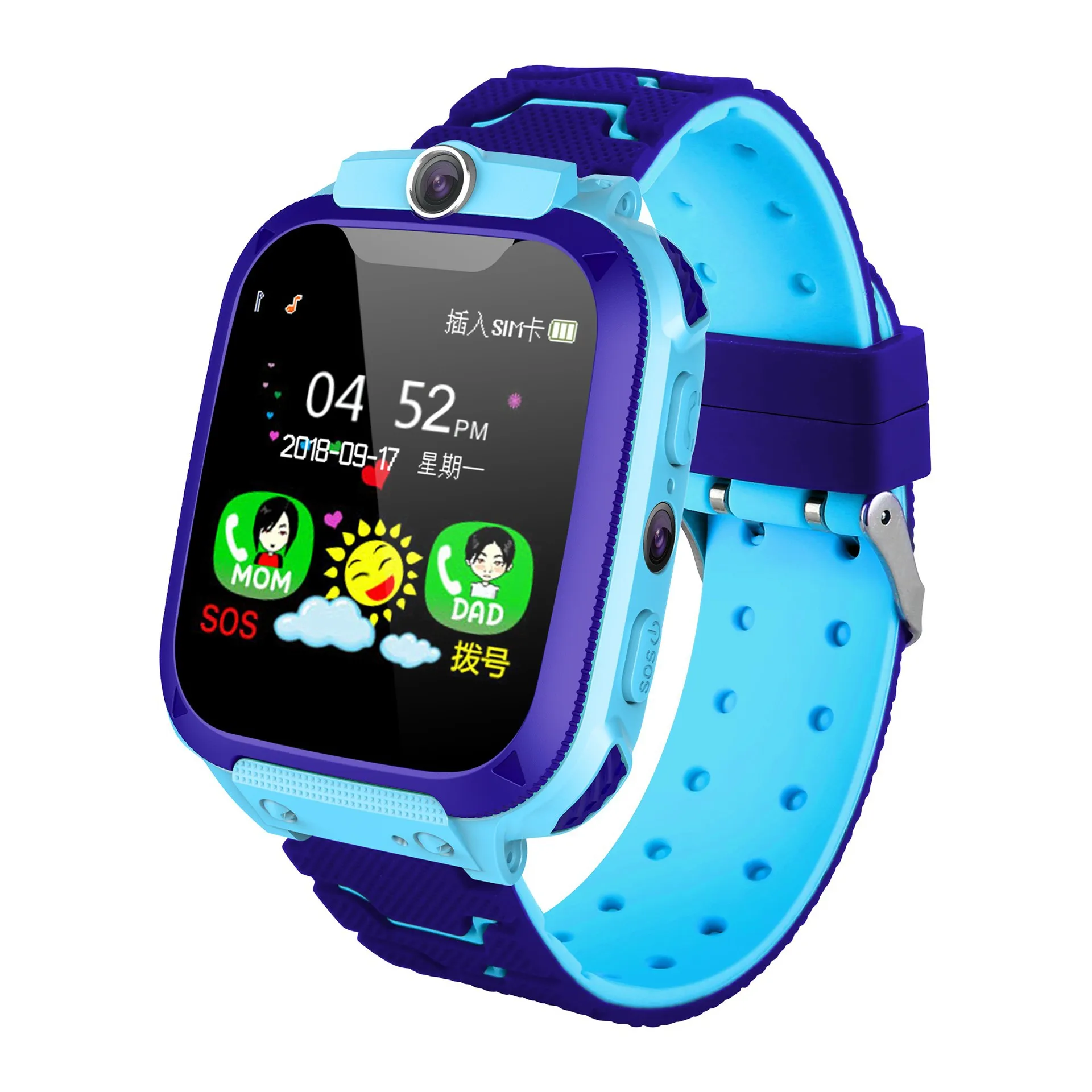 Q12 Детские умные часы SOS, анти-потеря, водонепроницаемые, 2G, sim-карта, двухстороннее Отслеживание положения вызова, удаленный мониторинг, Детские умные часы - Цвет: Синий