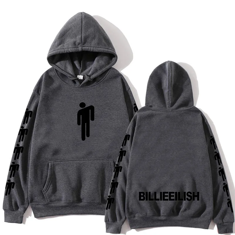 Новинка,, худи с принтом Billie Eilish, спортивная одежда для мужчин, wo, Мужская черная толстовка с капюшоном, пара флисовых свитеров, простой теплый пуловер, худи, пальто - Цвет: dark gray  002