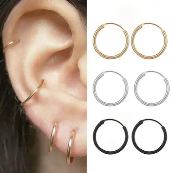 

Earrings Hoop Gold Silver Color Round Ear Rings for Women Metal Ear Cuff Simple Style Man Fashion Black Hoops Earring