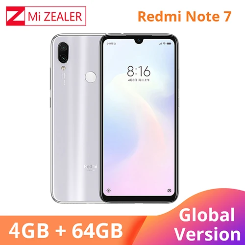Белый Белый Xiaomi Redmi Note 7 с глобальной версией, 4 Гб ОЗУ, 64 Гб ПЗУ, 5 В, 2 А, QC зарядка, мобильный телефон Snapdragon 660, 4000 мА/ч, Xiomi камера 48 МП - Цвет: Белый