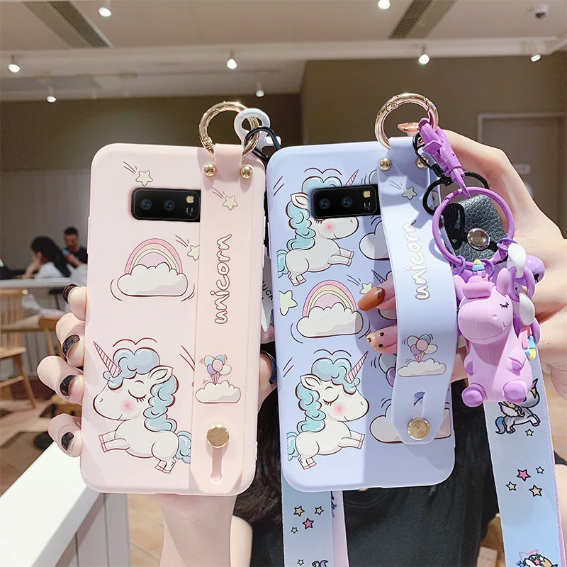 SAM S10 милый Doraemon ремешок чехол для телефона для samsung S10 plus/S9/S8 plus/Note 10 pro 8 9 мультяшная Маргаритка задняя крышка+ ремешок