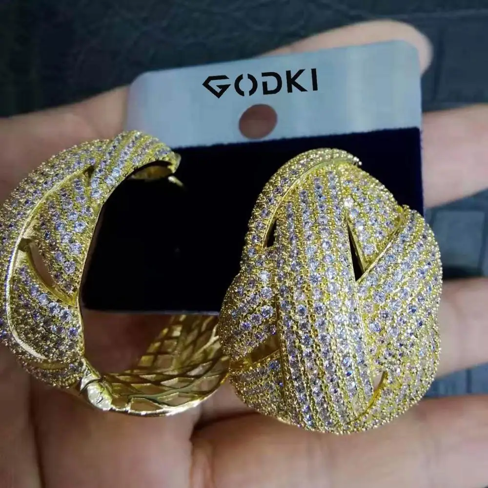 Gold GODKI Cross Роскошные 3 тона кубический циркон Эффектные серьги-кольца для женщин свадебные Дубай Свадебные квадратные круглые серьги-кольца - Окраска металла: Gold