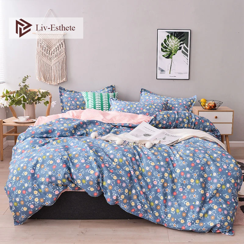 

Liv-Esthete Fashion Flowers Bedding Set Comforter Duvet Cover Bedspread Flat Sheet Double Queen King Bed Linen Home Textiles