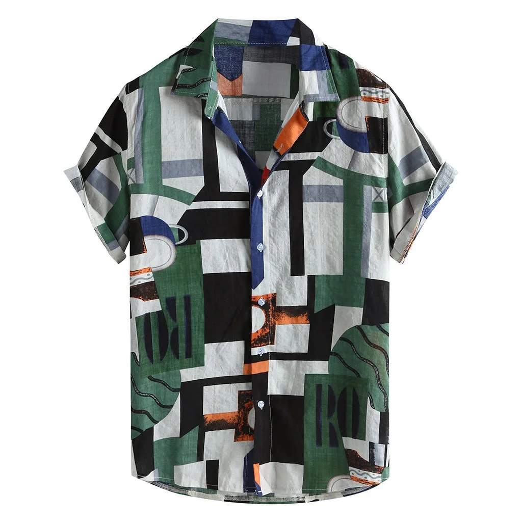 Мужская рубашка в этническом стиле, летняя, короткий рукав, свободные пуговицы, Повседневная рубашка, блузка, топы, d90730