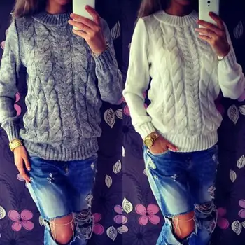 

Fashion Lady Solid Sweater Color O Neck Long Sleeve Causal Loose Knitted Sweater Pull Femme sweter jersey mujer women's jacket