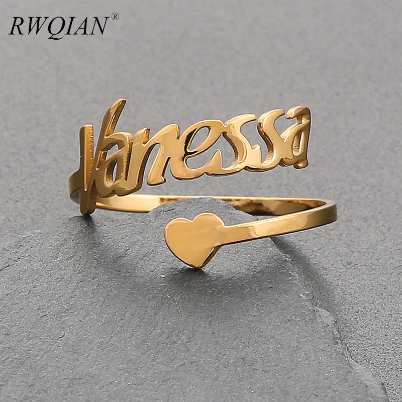 Precio Especial Anillos de nombre personalizados con corazón, joyas para parejas, nombres personalizados multifuente, Regalos para mamá, sortija conmemorativa para madre e hija EN1keyjoW