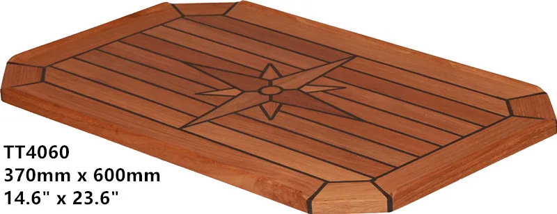 370mm x 600mm Teak Table Top with Nautic Star and Cut Corners Marine Boat RV Caravan TT4060