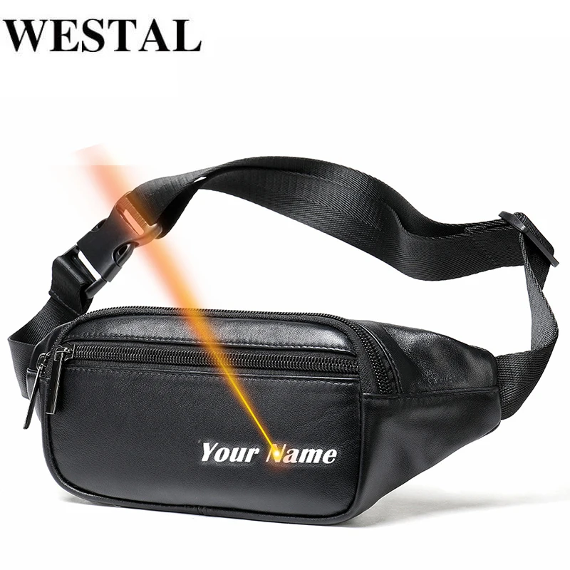 

WESTAL Waist Pack Bags Engraving Genuine Leather Shoulder Bag Chest Casual Small Waist Bag For Phone Belt Bags Man Traveling