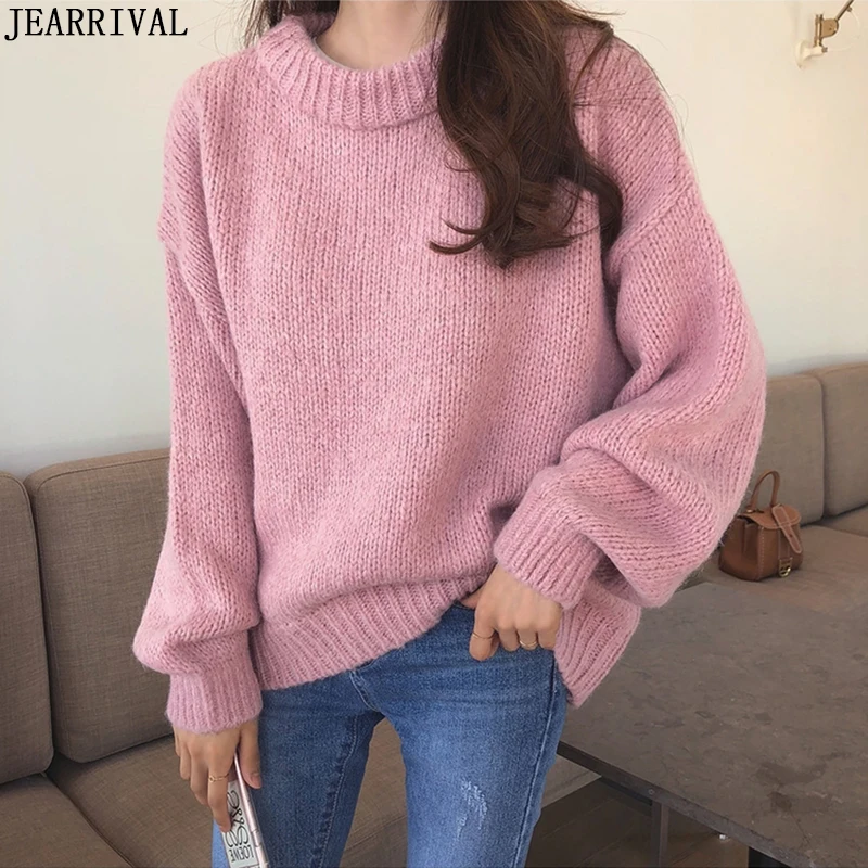 

Autumn Winter Oversized Sweater 2019 Korean Style Women Solid Color O-Neck Casual Loose Pullovers Knitted Jumper Pull Femme