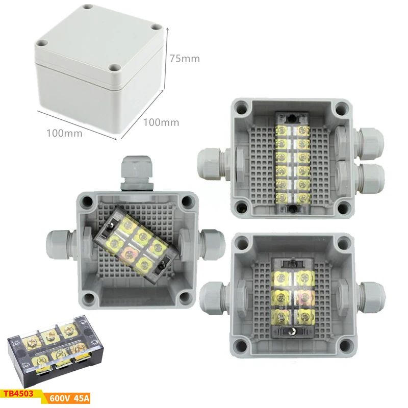 35A 600V 3 Pins Terminal Blocks with Gland Connectors Sealed  Enclosure Case Project Junction Box