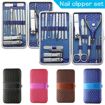 

Fashion 18/21pcs/Set Stainless Steel Pedicure Professional Nail Clipper Set Cuticle Eagle Hook Tweezer Manicure Beauty Tools Kit