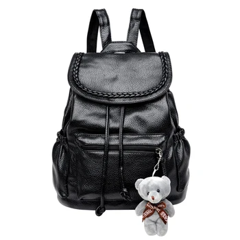 

Woman Backpack Black PU Leather Backpacks for Teenage Girls Female School Shoulder Bag
