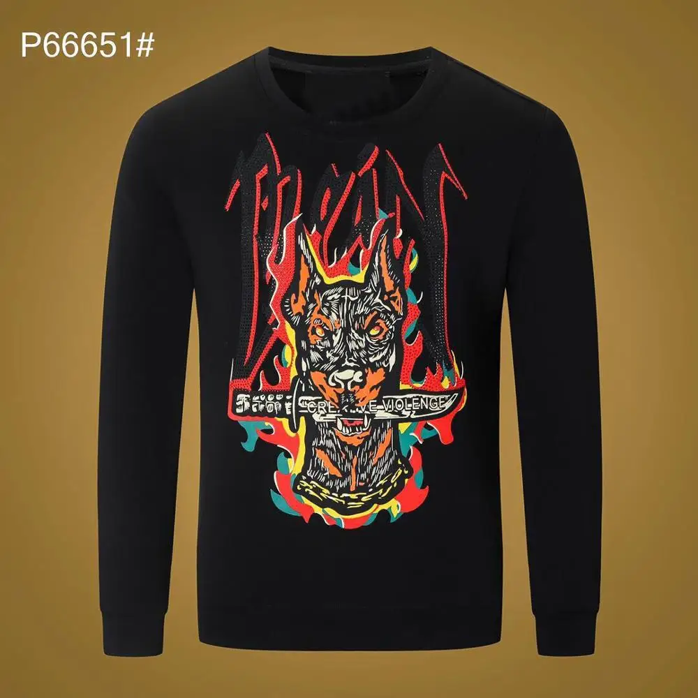 

2020 The New Fashion Brand PP Skull Print Rhinestone Long sleeve M-3XL cotton Street style mens Autumn clothes