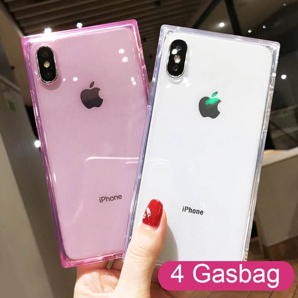 For iPhone XR 8 7 11 Pro Square Rectangle TPU Clear Shockproof Bumper Transparent Silicone Ultra Soft Slim Phone Case Back Cover |