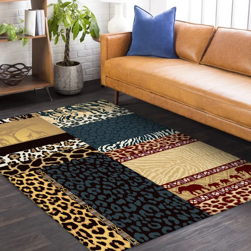 

Fashion Europe Blue gray yellow Leopard splice carpet bedroom plush door mat living room floor mat custom made bathroom rug