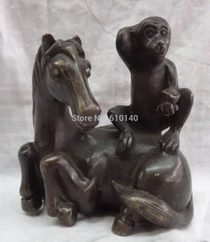 

China Bronze Animal Sculpture MaShang FengHou YuanBao Monkey Ride Horse Statue