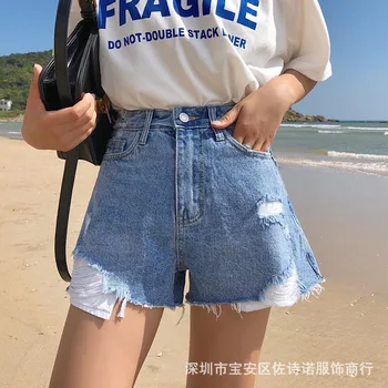 

Denim Shorts Female 2020 Summer New Version of the High Waist Ripped Elastic Wide Leg Pants Shorts Female Stall Supply