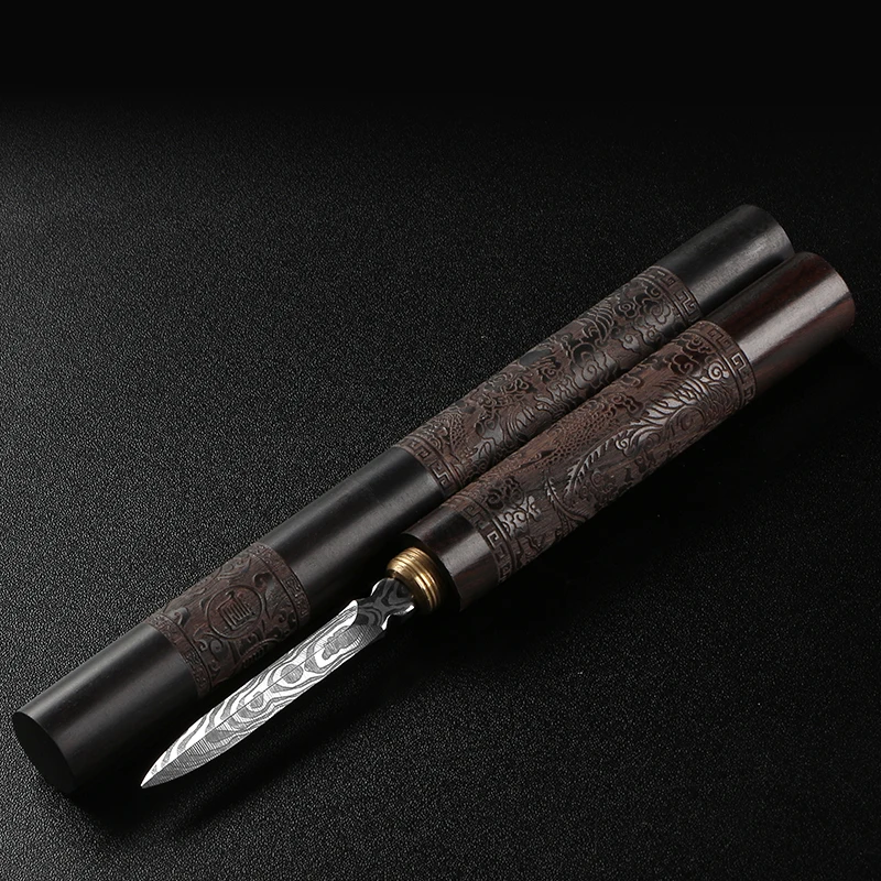 Tea needle set Damascus pattern steel tea needle tea cone stainless steel wood handle set hand-carved kung fu knife