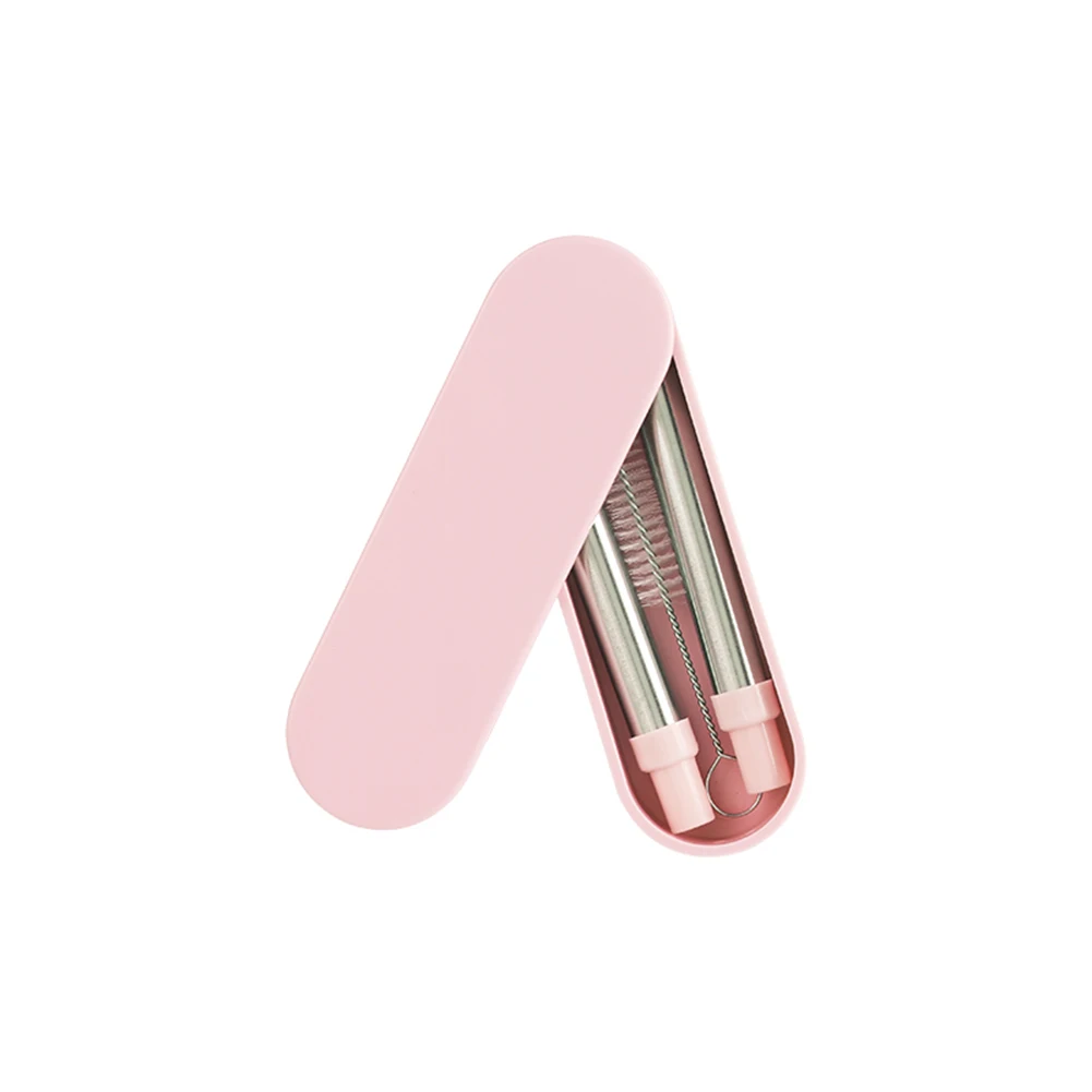 light pink Соломинки из нержавеющей стали телескопическая металлическая соломинка с щеткой портативный ящик для хранения Многоразовые трубочки аксессуары для кухонного бара - Цвет: light pink