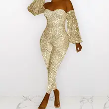 Sequins Women Jumpsuits Elegant Off Shoulder Lantern Sleeve Slim Rompers Partywear Overalls Monos de Fiesta 2020 Drop Shipping E Sequins Women Jumpsuits Elegant Off Shoulder Lantern Sleeve Slim Rompers Partywear Overalls Monos de Fiesta 2020 Drop Shipping E