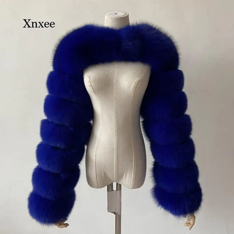 

Fake Fox Fur Crop Coat Women Artificial Fox Long Sleeve Ladies Tops Fashion Autumn Winter Slim Jacket Clothing