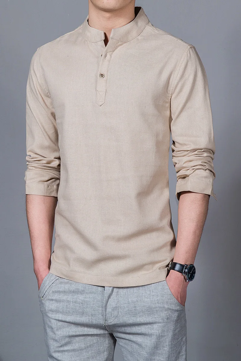 Spring/Summer Men's Long-sleeve Shirt Plus-size Shirt Cotton And Linen Casual Shirt Slim Solid Color Shirt Men's Shirt