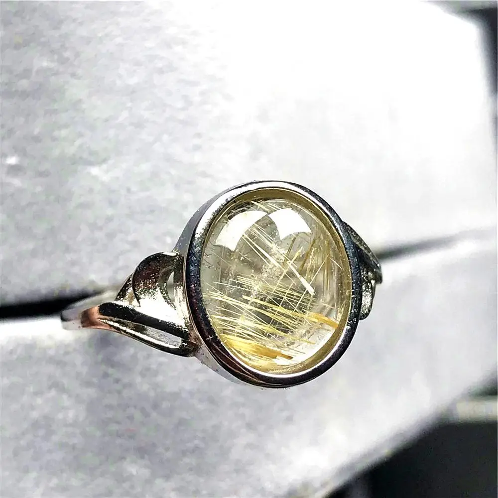 

Natural Gold Rutilated Quartz Ring Jewelry For Woman Man Clear Crystal 12x11mm Beads Silver Stone Adjustable Finger Ring AAAAA