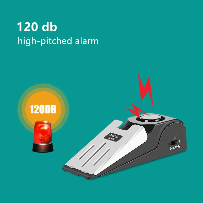 Mini alarma de vibración inalámbrica para el hogar, sistema de seguridad de bloqueo de bloque, Tope de puerta, alerta de tope moldeado, 120dB
