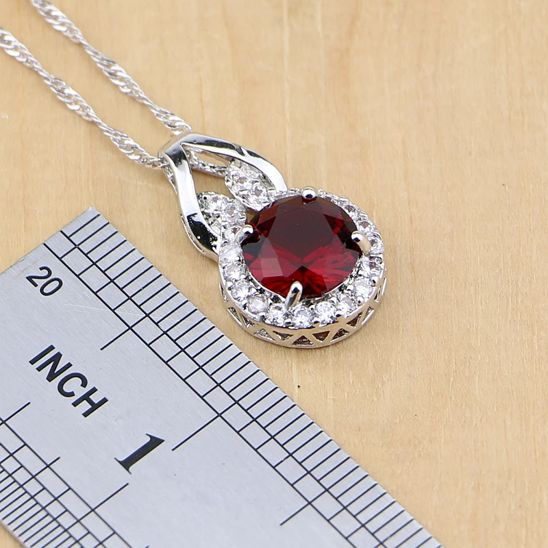Koop Natuurlijke 925 Zilveren Sieraden Rode Zirkoon Wit CZ Charm Oorbellen Hanger Ketting Ring Armbanden Sieraden Sets voor Vrouwen