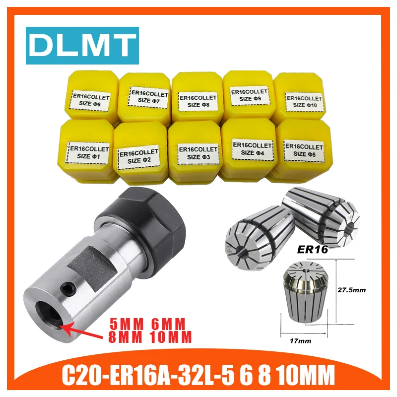 Er16пружинный цанговый 10 шт. C20 ER16 цанговый патрон вал двигателя удлинитель шпинделя цанговый токарный станок Инструменты держатель Внутренний 5 мм 6 мм 8 мм 10 мм