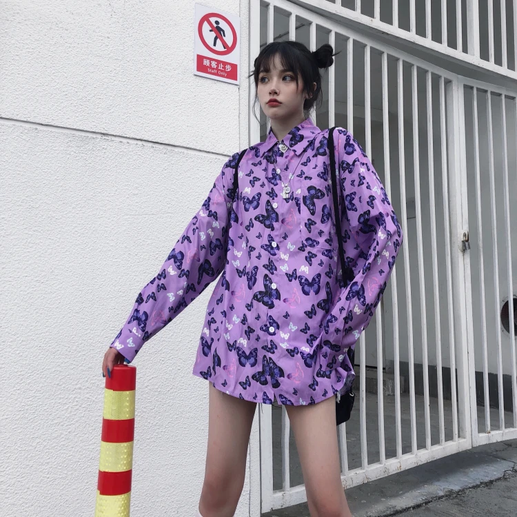 Neploe Осенняя Толстовка Harajuku блузки рубашка с принтом бабочки Blusas повседневные однобортные женские топы 55254