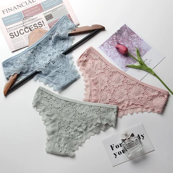 

3Pcs/lot Women Cotton Panty Set Seamless Lace Underwear Female Breathable Briefs Low Waist Sexy Women Lingerie Soft Lady Panties