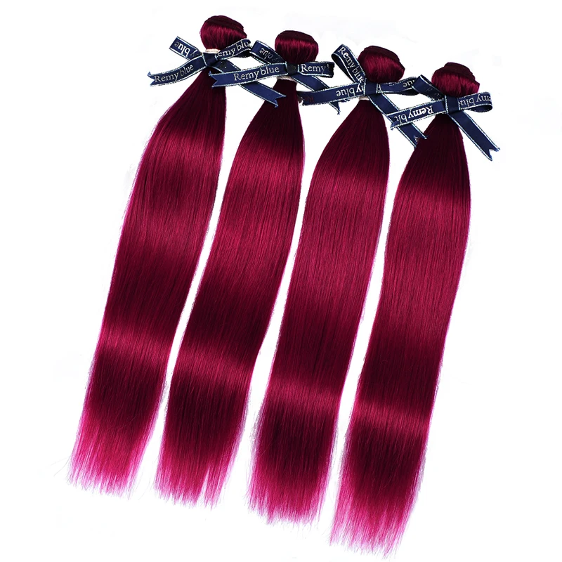 Cheap Pre-Colored Ombre 99J Burgundy Bundles Straight Hair Bundles Brazilian 100% Human Hair Bundles Remyblue Remy Hair Weave Bundles 16