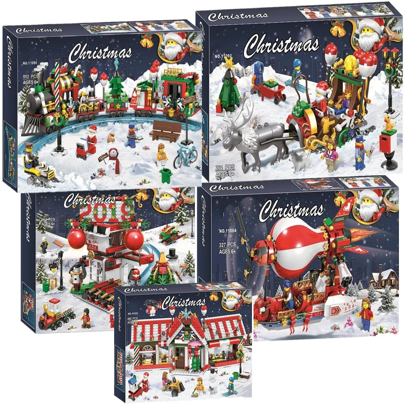 

2018 New Christmas Sets Village Train Hot Air Balloon Compatible Legoinglys Model Building Blocks Bricks Kids Toys Gift No Box