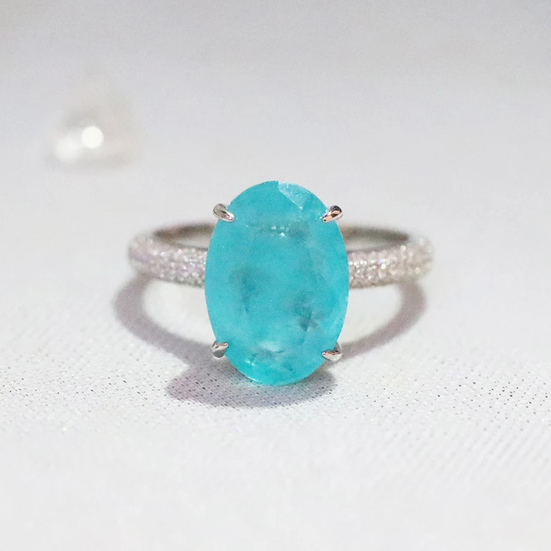 925 Sterling Silver Oval Finger Rings for Women Paraiba Tourmaline Engagement Wedding Jewelry