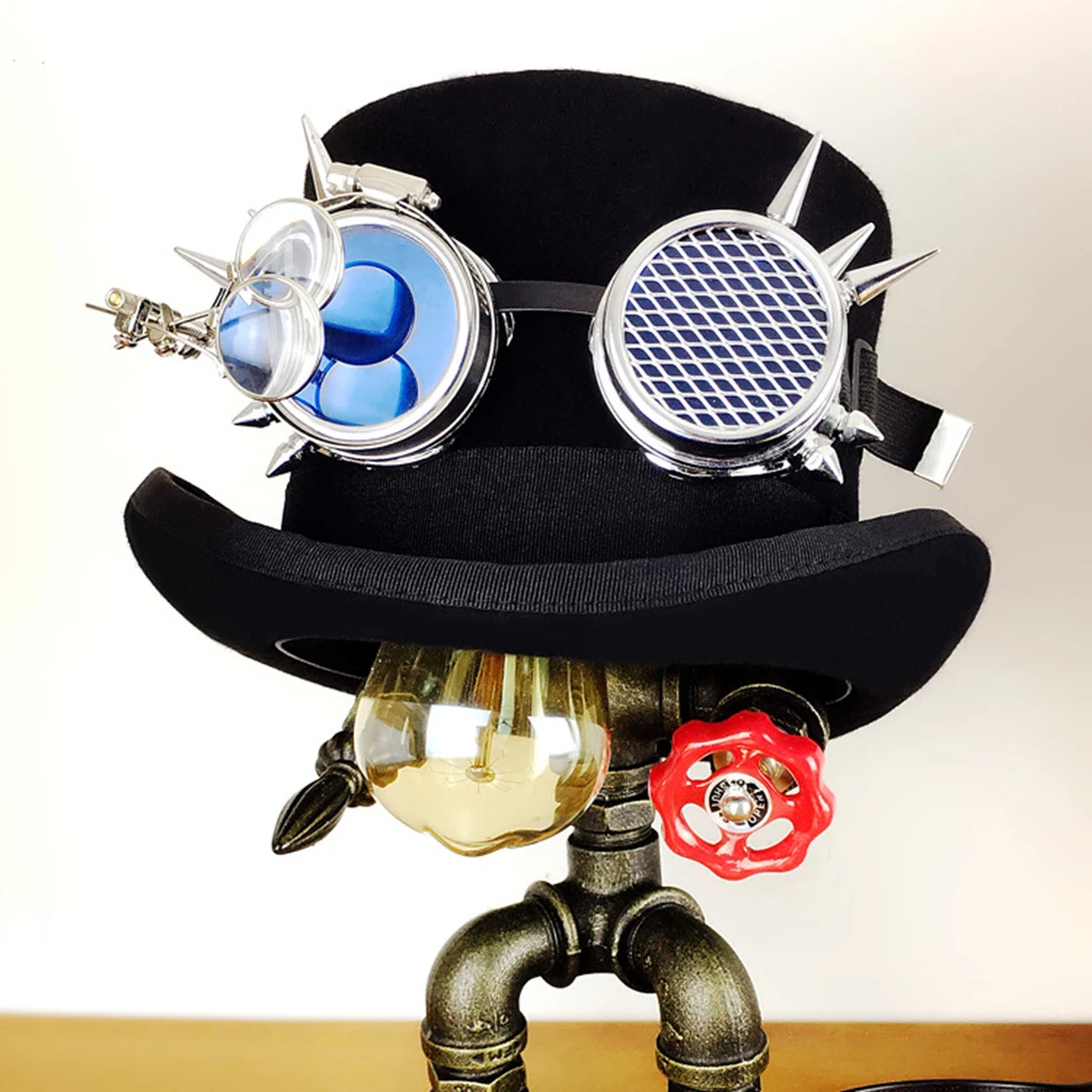

Women Men Gothic Steampunk Top Hat with Removable Goggles And Two Magnifier
