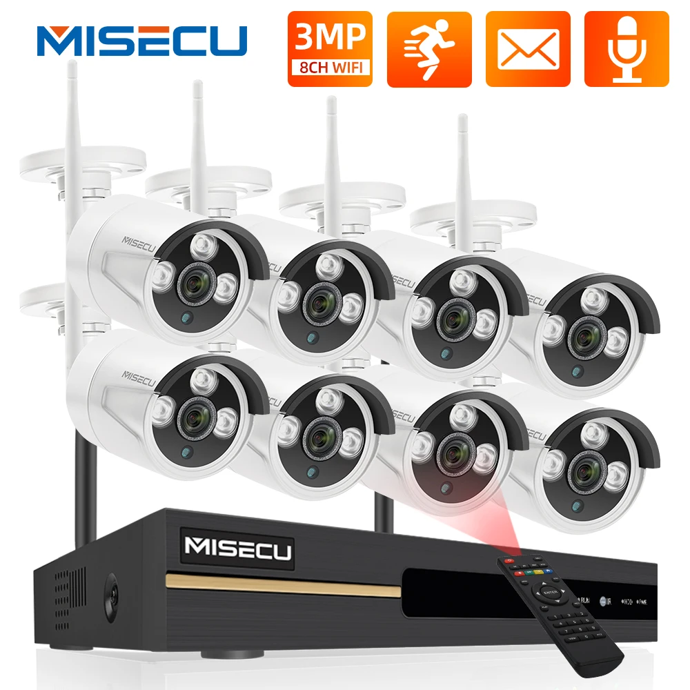 MISECU H.265 HD 3MP Wifi Camera Security System Outdoor Wireless IP Camera Kit Waterproof Audio Record Human Detected CCTV Video