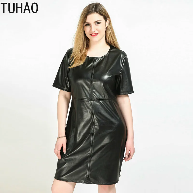 

TUHAO Women Punk Style Dresses Big Size 5XL 6XL 7XL LARGE Women Loose PU Nightclub Dress Spring Plus Size Summer Bodycon Dress