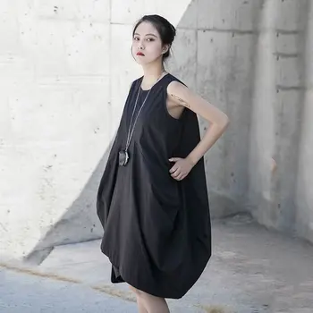 

Loose Original Style Black Irregular Medium and Long A Line Loose Solid Color Dress 2020 Summer Damp Women Dress DMY4067