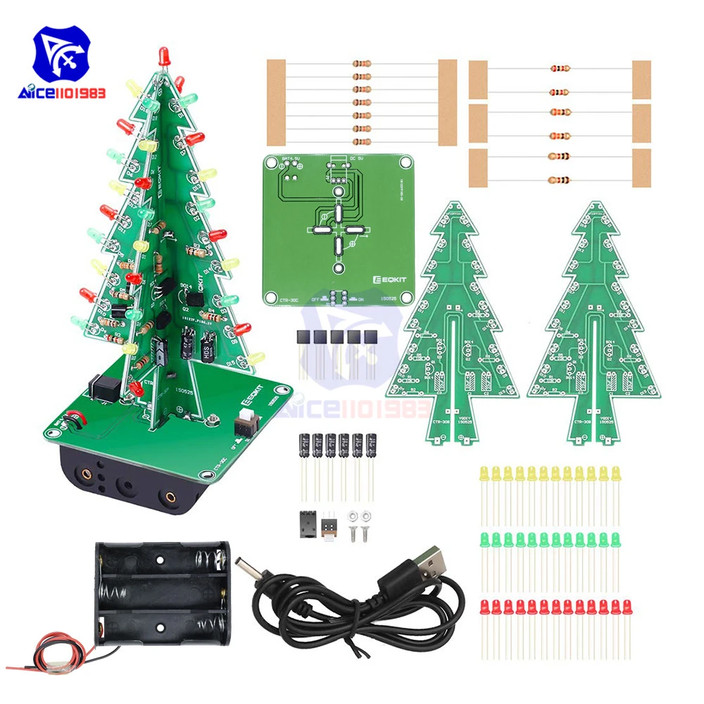 Diymore diy 3d árvore de natal prática de solda ciência eletrônica montar  kit 3 cores/7 cor piscando led pcb|diy kit|kit electronickit kits -  AliExpress