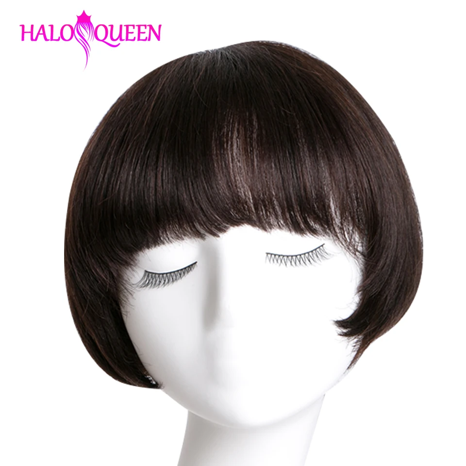 Short Wigs Straight Peruvian Remy Hair Human For Women Natural Color Full Machine Made With Bang | Шиньоны и парики