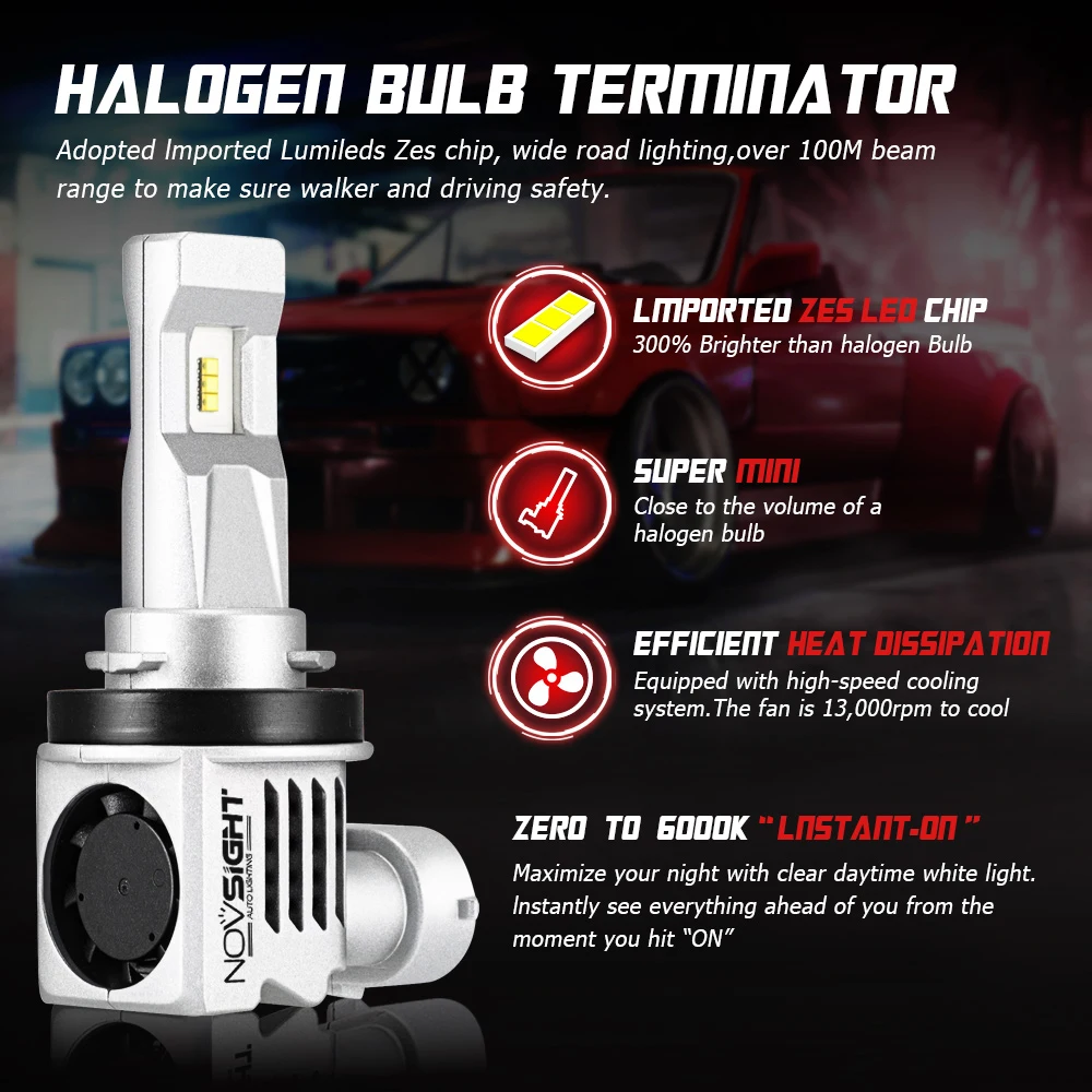 Novsight H7 H4 H3 H1 Светодиодные Автомобильные фары 6000K 10000lm Пара Автомобильные H11 9005 9006 HB2 Hi/lo луч авто фары лампы