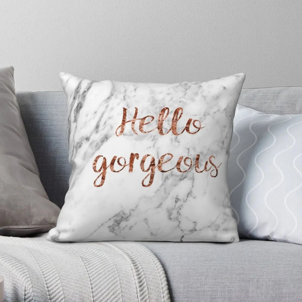 

Hello Gorgeous Rose Gold Marble Square Pillowcase Polyester Linen Velvet Creative Zip Decor Car Cushion Cover