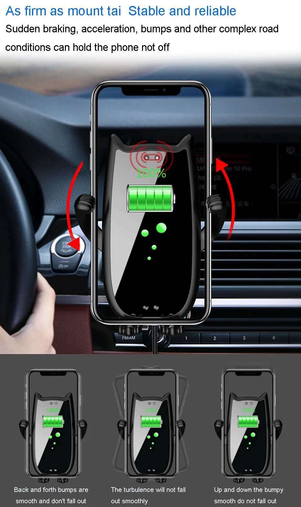 10 Вт QI Беспроводное Автомобильное зарядное устройство автоматический зажим держатель для телефона на вентиляционное отверстие для iPhone XS Max samsung S8 xiaomi 9 huawei P30 PRO