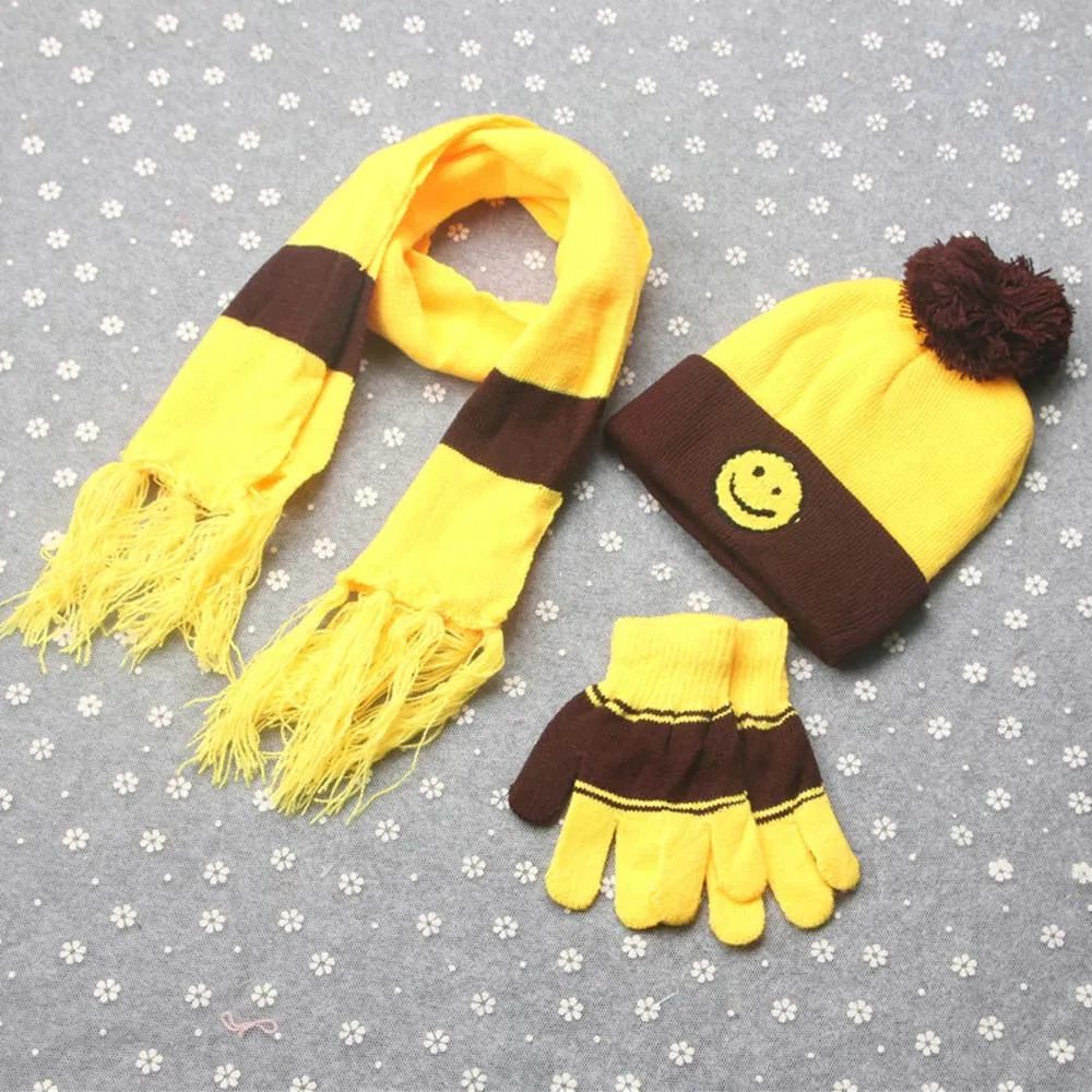 3 комплекта, детские зимние шапки для мальчиков и девочек, шарф, перчатки, вязаная шапка в рубчик с манжетами, Детские Зимние теплые комплекты для спорта на открытом воздухе