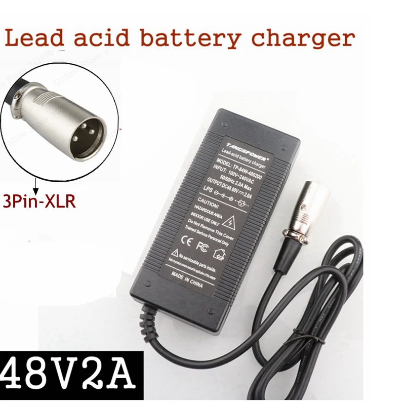 48В 2А 3Pin XLR разъем свинцово-Кислотное зарядное устройство для 57 6 в электрических