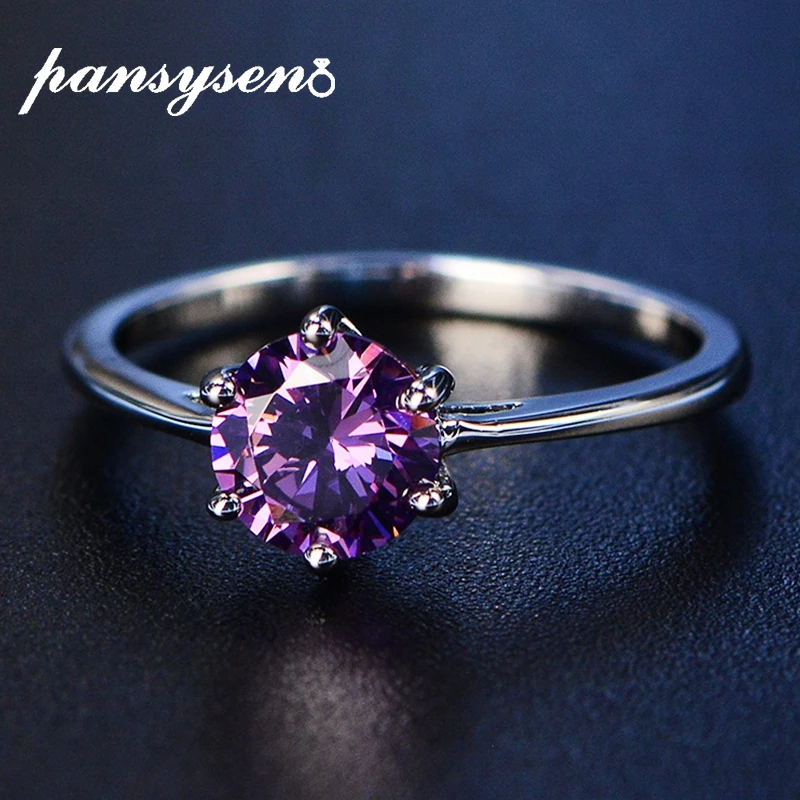 Pansysen Solid 100 925 Sterling Silver Created Amethyst Rings For Women Gemstone Fine Jewelry Ring Party Gifts Big Size 4 12 Rings Aliexpress