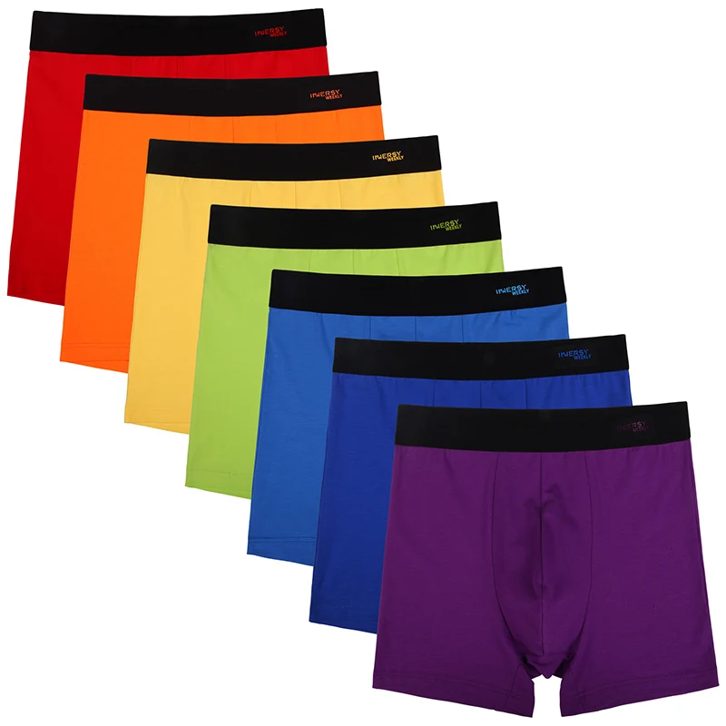 Innersy 7Pcs\lot Rainbow print Mens Underwear Boxers Cotton Boxer Men