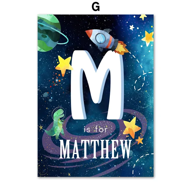 Space Dinosaur UFO Education Number Alphabet Nursery Wall Art Print Canvas Painting Nordic Poster Decor Pictures Baby Kids Room G