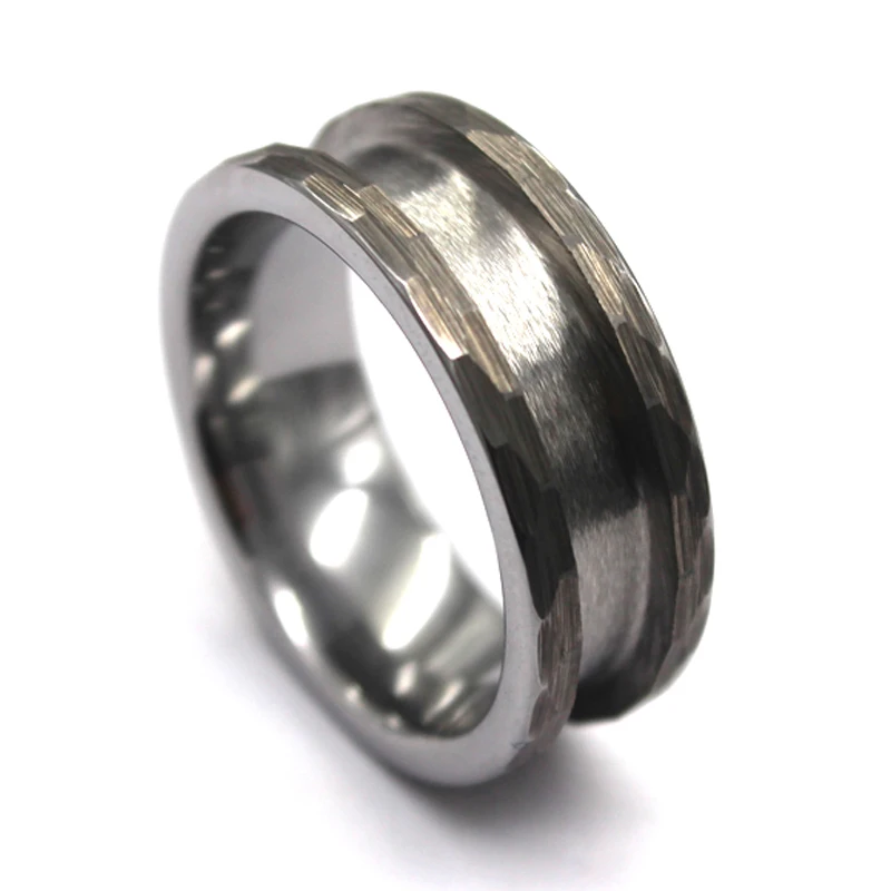 8mm Hammered Tungsten Channel Ring Blank For Inlay Diy Wedding Band